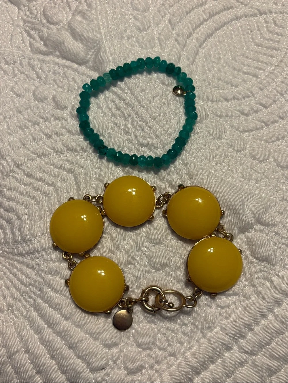 J.Crew Bracelet Bundle Yellow Resin Statement Bracelet Aqua Beaded Bracelet
